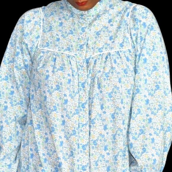 Vintage HukAPoo Gown Blue Floral Robe Prairie Country House Coat Maxi Size Small - Picture 2 of 14